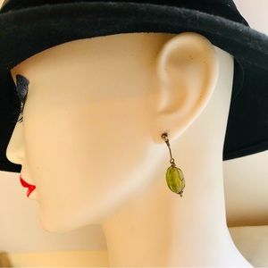 Vintage Green Glass Stone Drop Earrings Ball Post